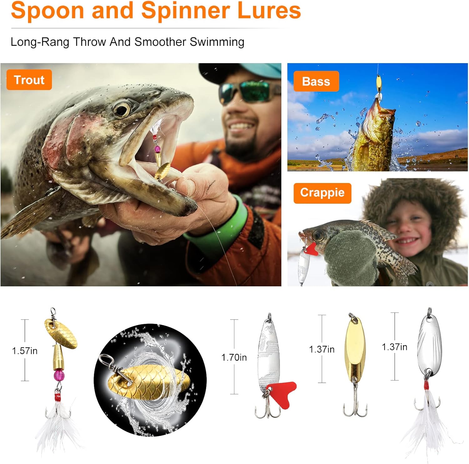 Fishing Lures Bait Tackle Kit Set for Freshwater Trout Bass Fishing, Including Accessories, Fishing Tackle Box, Crankbait, Spoon, Hooks, Fishing Gear and Equipment for Starter Beginner.