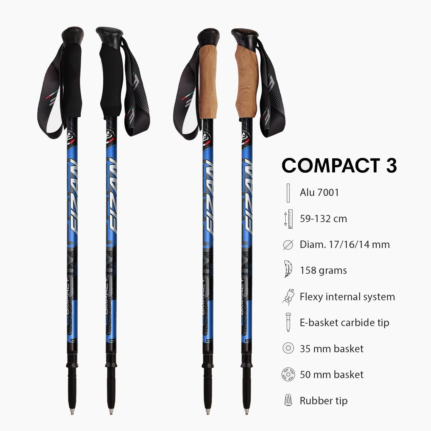 Fizan Compact 3 Trekking Poles – 5.6 oz Ultralight, Backpacking, Thru Hiking Poles, Adjustable, Collapsible, Customized Fit, EVA Grips, Aluminum Walking Sticks (Compact 3)