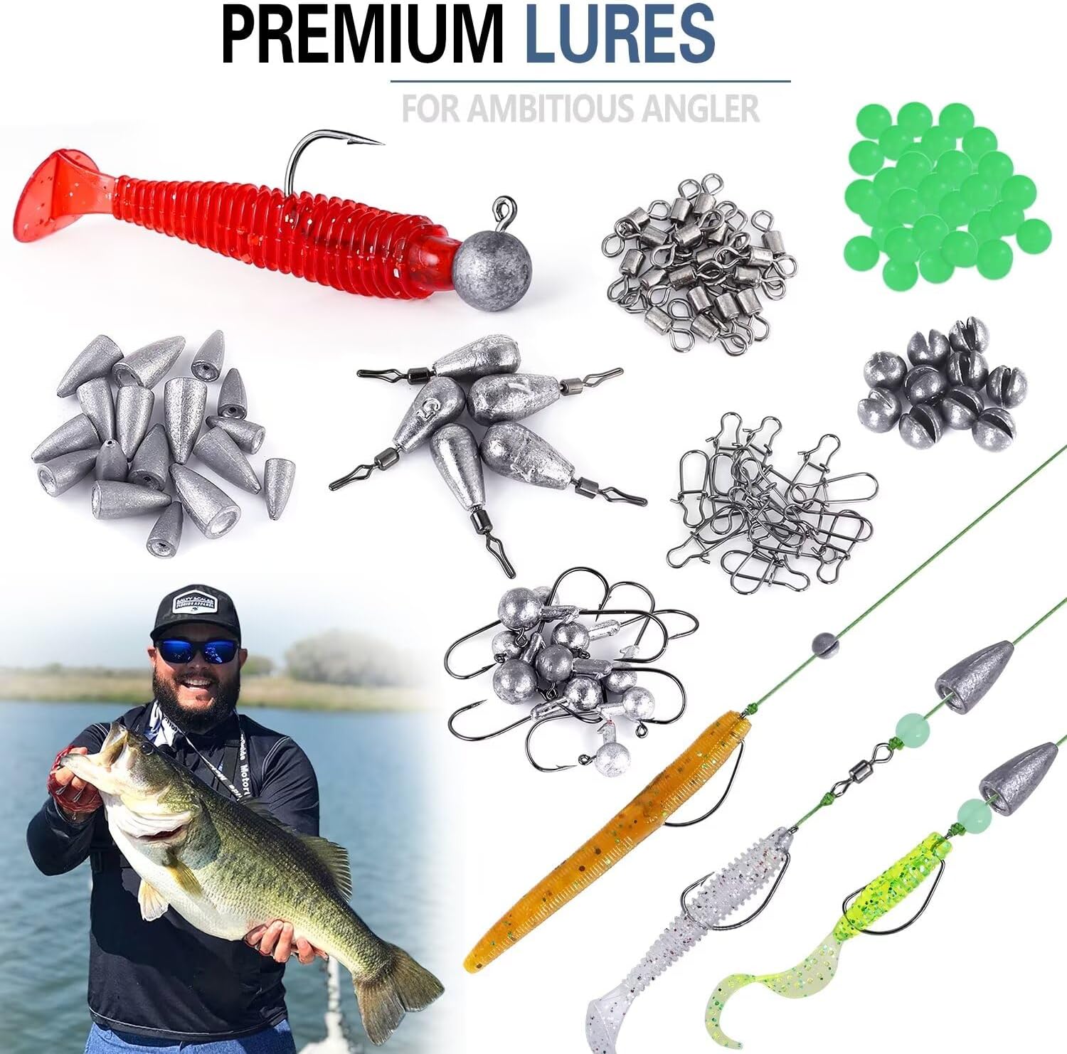 PLUSINNO Fishing Lures Baits Tackle Including Crankbaits, Spinnerbaits, Plastic Worms, Jigs, Topwater Lures, Tackle Box and More Fishing Gear Lures Kit Set, 102/302Pcs Fishing Lure Tackle